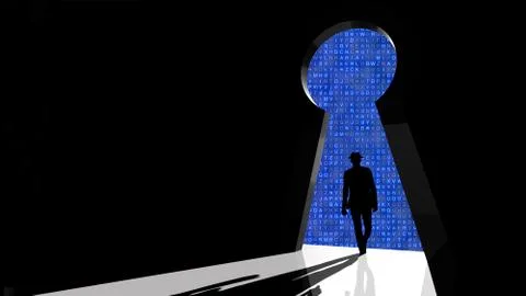 Black hat hacker walks through backdoor Stock-Illustration