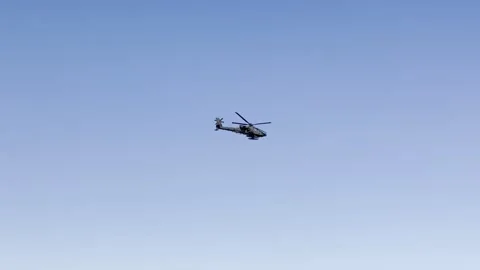 Black Hawk Helicopter Ariel Demonstration with Pyrotechnics Stock Footage 280460250