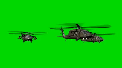 Black Hawk Helicopter fly in Formation - seperated on green screen 스톡 동영상 33905531