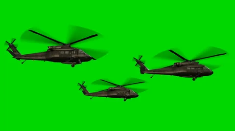 Black Hawk Helicopter fly in Formation - seperated on green screen 動画素材 33906036
