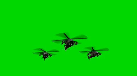 Black Hawk Helicopter fly by in Formation - seperated on green screen Stock Footage 33906134