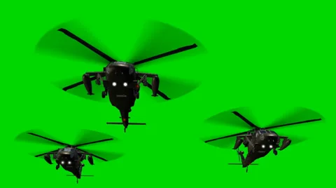 Black Hawk Helicopter fly in Formation - seperated on green screen Vídeos de archivo 33906272
