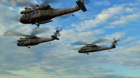 Black Hawk Helicopter fly over in Formation 動画素材 35560603
