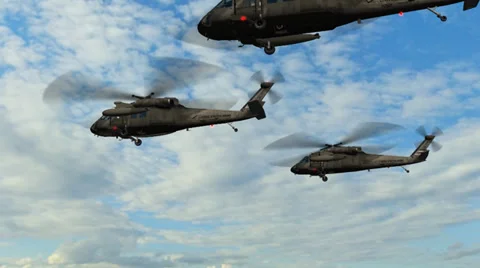 Black Hawk Helicopter fly over in Formation Stock-Footage 35560610
