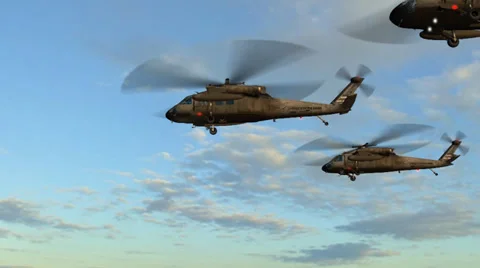 Black Hawk Helicopter fly over in Formation Vídeo Stock 35560663