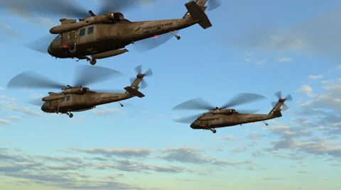 Black Hawk Helicopter fly over in Formation Stock-Footage 35560757
