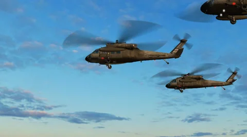 Black Hawk Helicopter fly over in Formation Vídeo Stock 35561789
