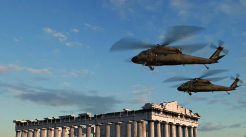 Black Hawk Helicopter fly over Acropolis of Athens 動画素材 35566576