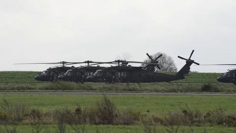 Black Hawk helicopters prepare for take off Stock Footage 113344836