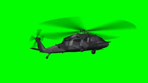 Black Hawk Uh-60 military Helicopter in flight - Green Screen Stock Footage
