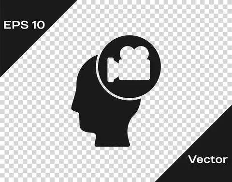 Black Head with camera icon isolated on transparent background. Video camera Stock Illustration