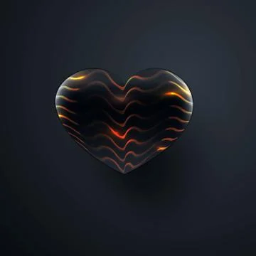 Black heart with an abstract pattern. Isolated over black background. Vector Stock Illustration