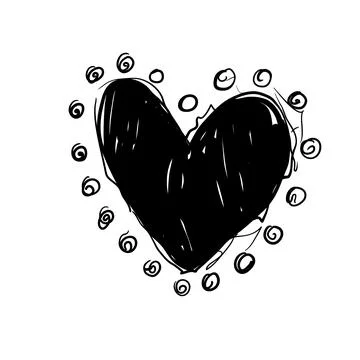 Black heart design with circular patterns drawn on a white background durin.. Stock Illustration
