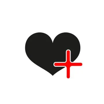 Black heart with red plus on white background. Vector eps10 Stock Illustration