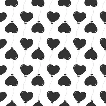 Black Heart shape balloon on string Seamless pattern in dark shades. Black Day Stock Illustration