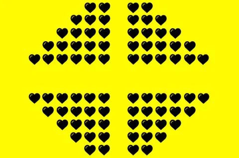 Black Heart Shape on Yellow Background. Hearts Dot Design. Can be used for Il Illustrazione stock