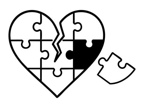 Black heart shaped puzzle with missing piece, isolated on white background Stock Illustration