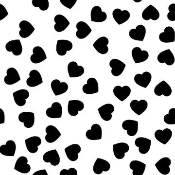 Black heart silhouettes seamless pattern. Random scattered hearts background Stock Illustration