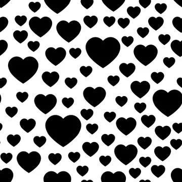 Black heart silhouettes seamless pattern. Random scattered hearts background Stock Illustration