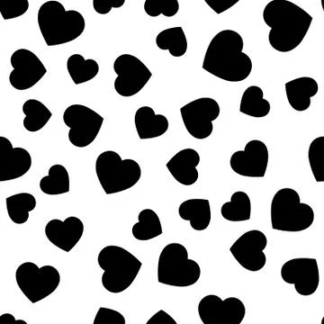 Black heart silhouettes seamless pattern. Random scattered hearts background Illustrazione stock