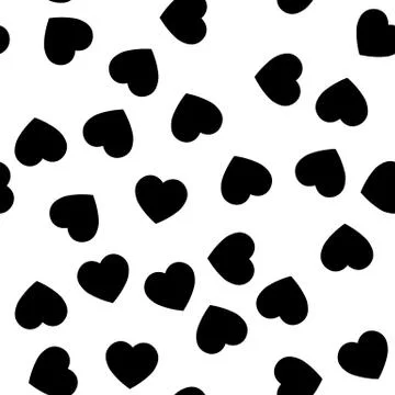 Black heart silhouettes seamless pattern. Random scattered hearts background Stock Illustration