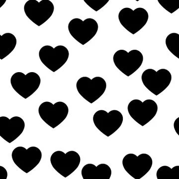 Black heart silhouettes seamless pattern. Random scattered hearts background Stock Illustration