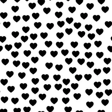 Black heart silhouettes seamless pattern. Random scattered hearts background Stock Illustration
