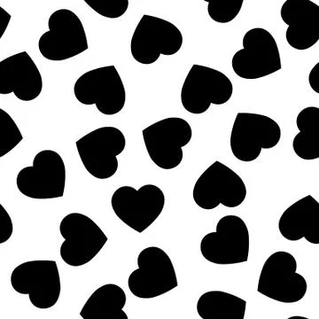 Black heart silhouettes seamless pattern. Random scattered hearts background Stock Illustration