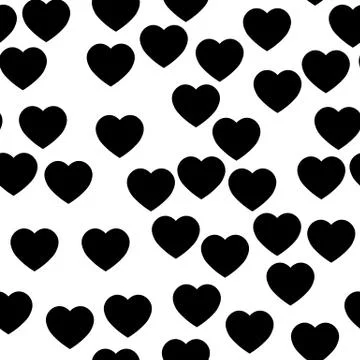 Black heart silhouettes seamless pattern. Random scattered hearts background Stock Illustration