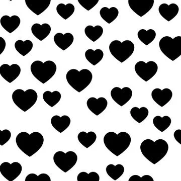 Black heart silhouettes seamless pattern. Random scattered hearts background Stock Illustration