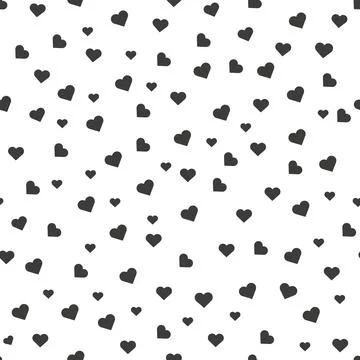 Black heart simple seamless pattern in hand-drawn doodle style. Random scat.. Stock Illustration