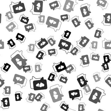 Black Heart in speech bubble icon isolated seamless pattern on white background Stock Illustration