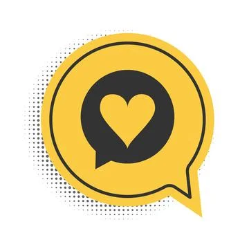 Black Heart in speech bubble icon isolated on white background. Heart shape in Stock Illustration