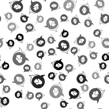 Black Heart in speech bubble icon isolated seamless pattern on white backgr.. Stock Illustration