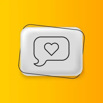 Black Heart in speech bubble icon isolated on yellow background. Happy Vale.. Illustrazione stock