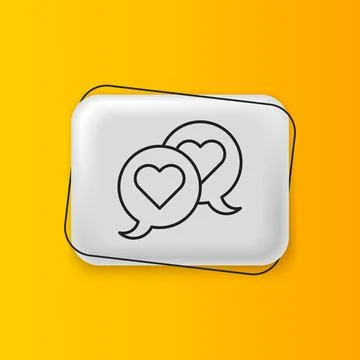 Black Heart in speech bubble icon isolated on yellow background. Happy Vale.. Stockillustratie