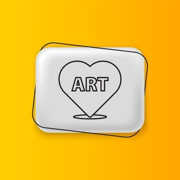 Black Heart with text art icon isolated on yellow background. Silver rectan.. Stock Illustration