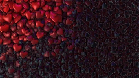 Black hearts background is turning into red, living ones Stock Footage 101822564
