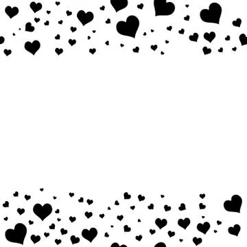 Black hearts on white background. Vector horizontal chaotic seam Stock Illustration