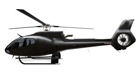 Black helicopter isolated on the white background. 3d rendering. Illustrazione stock