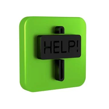 Black Help icon isolated on transparent background. Green square button. Stock Illustration