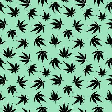 Black hemp leaves seamless pattern Stock Illustration