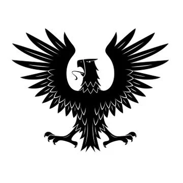 Black heraldic eagle with spread wings symbol Stock Illustration