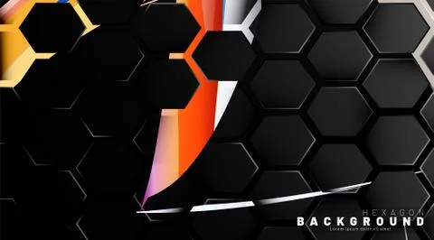 Black hexagon abstract pattern on colorful brush style background technology. 스톡 일러스트