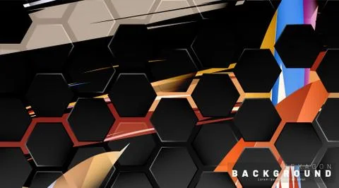 Black hexagon abstract pattern on colorful brush style background technology. Illustrazione stock