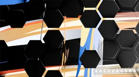 Black hexagon abstract pattern on colorful brush style background technology. Illustrazione stock