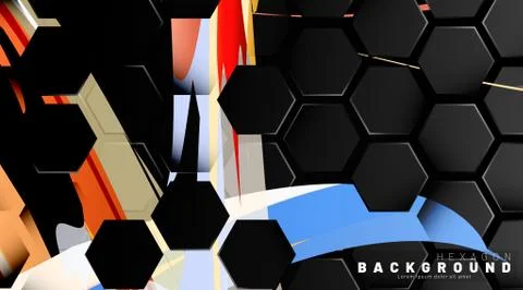 Black hexagon abstract pattern on colorful brush style background technology. 스톡 일러스트