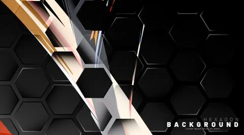 Black hexagon abstract pattern on colorful brush style background technology. Stock Illustration