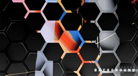 Black hexagon abstract pattern on colorful brush style background technology. Stock Illustration