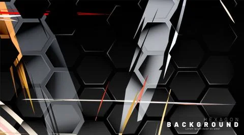 Black hexagon abstract pattern on colorful brush style background technology. 스톡 일러스트